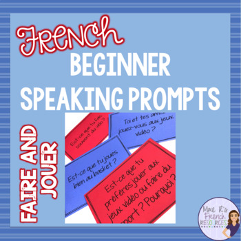 Preview of French verbs faire and jouer speaking task cards and prompts