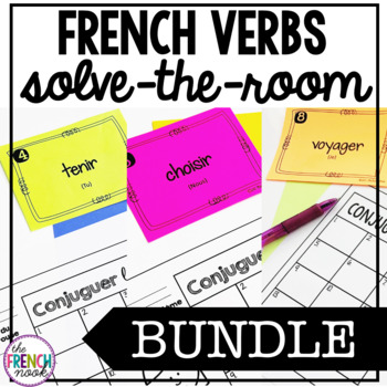 Preview of French verbs write-the-room task card BUNDLE