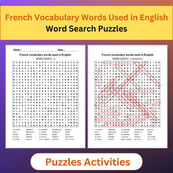 Preview of French vocabulary words used in English | Word Search Puzzles Activities