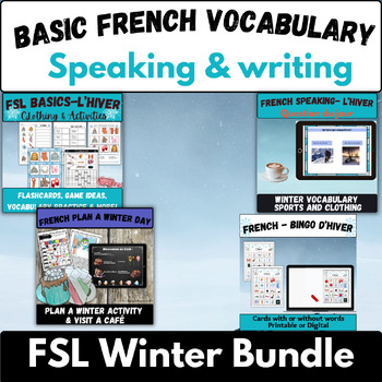 Preview of French winter sports clothing vocabulary activities  bingo & more core FSL