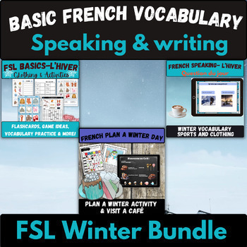 Preview of French winter vocabulary activities  flashcards & more core FSL sports clothing