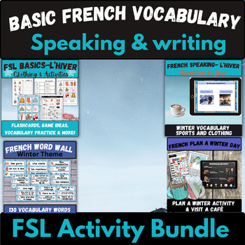 Preview of French winter vocabulary practice word wall flashcards & more core FSL