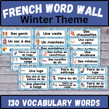 Preview of French winter word wall vocabulary cards mur de mots hiver flashcards FSL