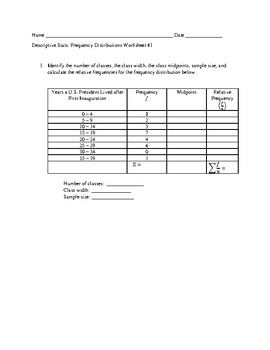 Preview of Frequency Distribution Worksheet #1 with Answer Key