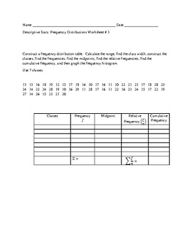 Preview of Frequency Distribution Worksheet #3 with Answer Key