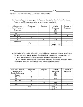 Preview of Frequency Distribution Worksheet #2 with Answer Key