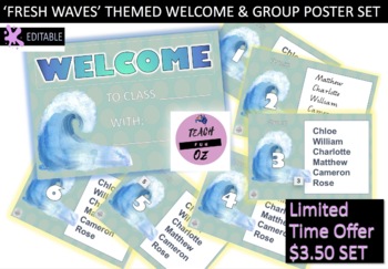 Preview of Welcome and Groups Poster Pack Beach Waves Add Your Text