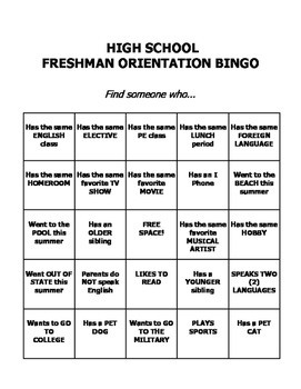 Preview of Freshman High School Transition Orientation Bingo *Editable* | School Counselor