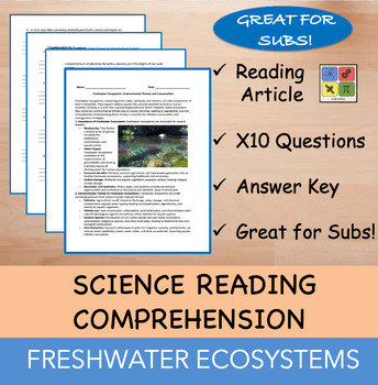 Preview of Freshwater Ecosystems - Reading Passage x10 Questions(EDITABLE)