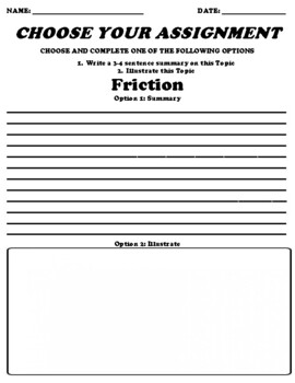 Preview of Friction Choice Board Worksheet