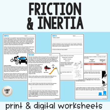 Preview of Friction & Inertia - Reading Comprehension Worksheets