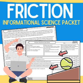 Preview of Friction: Informational Force & Motion Reading Passage, Worksheets, & Vocab