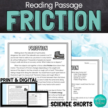 Preview of Friction Reading Comprehension Passage PRINT and DIGITAL