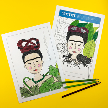 Preview of Frida Kahlo Activity Book (bio, coloring, art, paper doll) Distance Learning