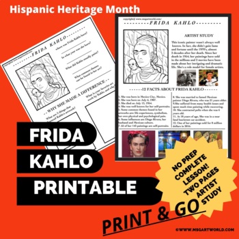 Preview of Frida Kahlo Artist Study/Two Pages Complete Lesson Printable