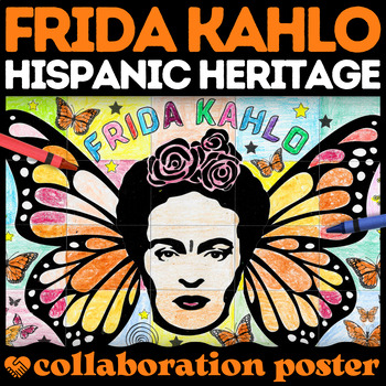 Preview of Frida Kahlo Butterfly Wings Hispanic Heritage Collaborative Poster Art Activity