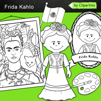 Preview of Frida Kahlo Clip art: BW black white