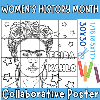 Preview of Frida Kahlo Collaborative Coloring Poster Activities, Women's History Month