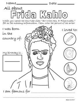 Preview of Frida Kahlo Coloring Page/ Worksheet
