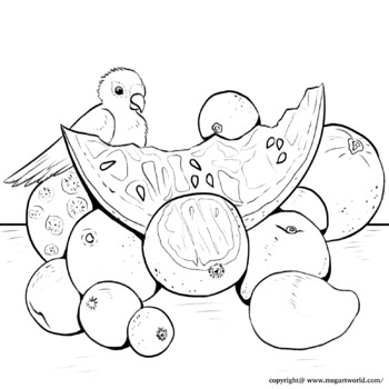 Preview of Frida Kahlo Coloring Page/Still Life Fruits