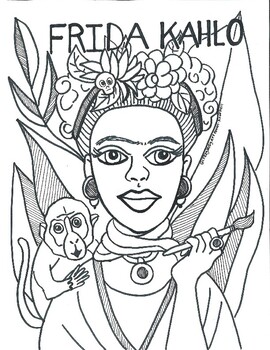 Frida Kahlo Coloring Sheet by Crazy Busy Art Room | TPT