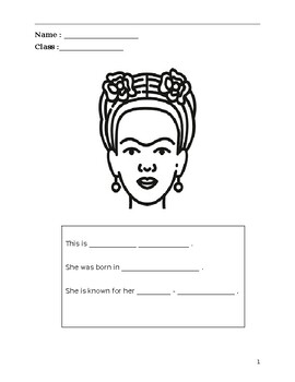 Preview of Frida Kahlo IWD Self- Assessment Task Sheet