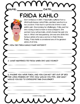 Frida Kahlo No-Prep Differentiated Worksheet- Women's History Month