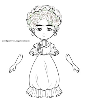 Preview of Frida Kahlo Paper Doll/ Fun Coloring Page for Hispanic Heritage Month