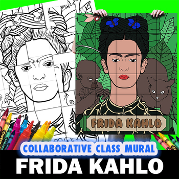 Preview of Frida Kahlo Perfect Women's History Month Mural Coloring Group Project Lesson