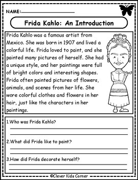 Preview of Frida Kahlo: Women's History Month Reading Comprehension Pack for K-2 Free