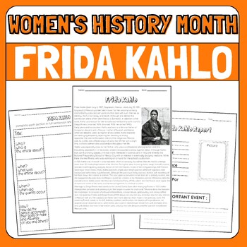 Preview of Frida Kahlo Womens History Month Biography Research Reading Passage