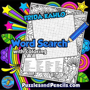 Preview of Frida Kahlo Word Search Puzzle Activity with Coloring | Hispanic Heritage Month