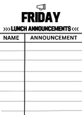 Friday Lunch Announcement Form
