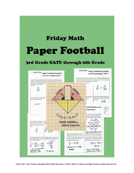Preview of Friday Math - PAPER FOOTBALL - 3rd GATE through 6th Grade, 3 Levels of Challenge