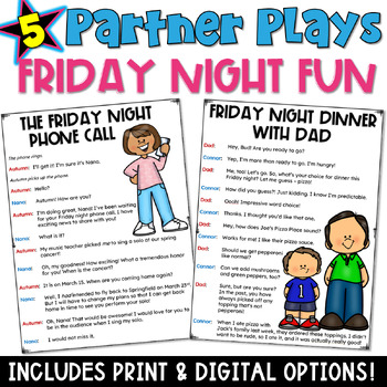 Preview of Friday Night Fun Partner Plays: 5 Scripts with a Comprehension Check Worksheet