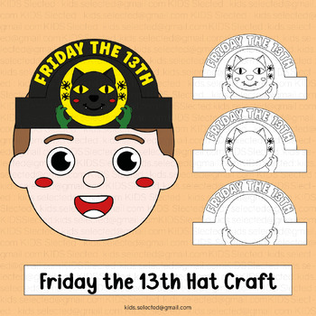 Preview of Friday the 13th Hat Craft  Black Cat Activities Halloween Crown Headband Writing