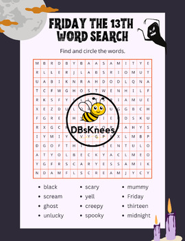 Friday the 13th Word Search Activity by Purple Palmetto