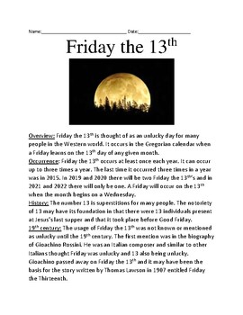 Friday the 13th - history background facts information review questions