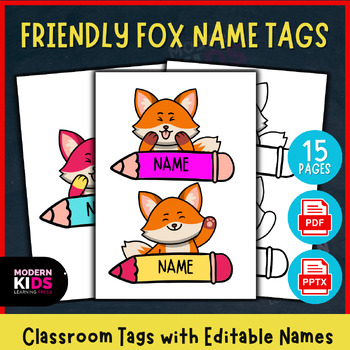 Preview of Friendly Fox Name Tags - PPTX Editable
