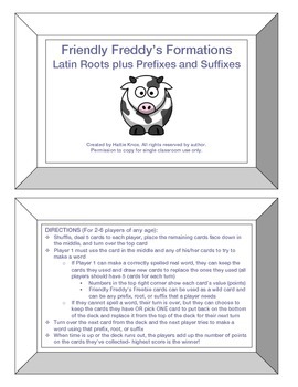 Preview of Friendly Freddy's Latin Roots plus Prefixes and Suffixes Game
