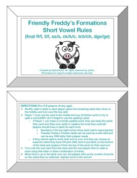 Preview of Friendly Freddy's Short Vowel Rules (FLOSS, -ck, -tch, -dge) Game