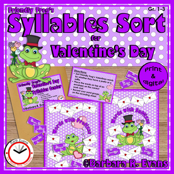 Preview of SYLLABLE SORT Valentine's Day Syllables Activity Prefix Suffix Literacy Center