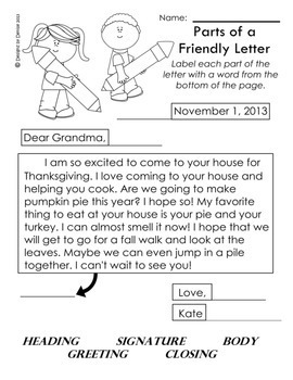 Friendly Letter Anchor Chart and Worksheet Packet - Distance Learning