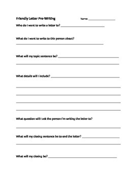 Preview of Friendly Letter Pre-Writing Template