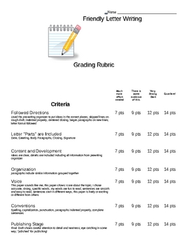 Preview of Friendly Letter - Rubric and Example Package