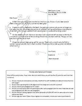 Preview of Friendly Letter Sample and Template (Editable & fillable resource)
