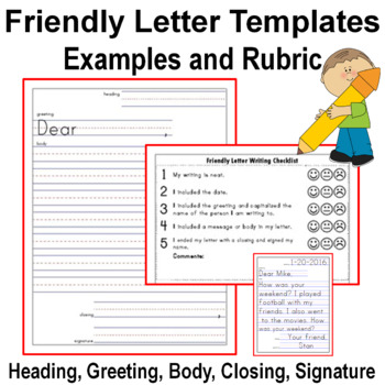 Preview of Friendly Letter Templates with Examples and Rubric (checklist)