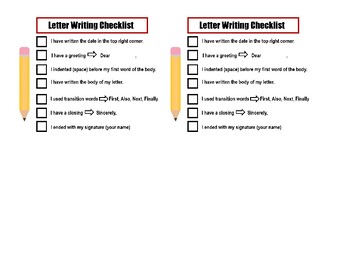 Preview of Friendly Letter Writing Checklist