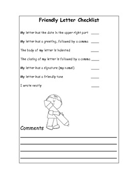 Preview of Friendly Letter Writing Checklist /self-assessment