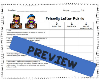 Preview of Friendly Letter Writing Rubric ~ Common Core Aligned